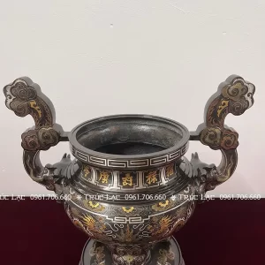 Thân đỉnh khảm ngũ sắc song long cao 55cm