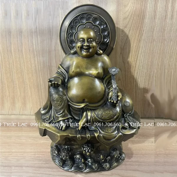 Phật Di Lặc như ý ngồi trên đá cao 45cm