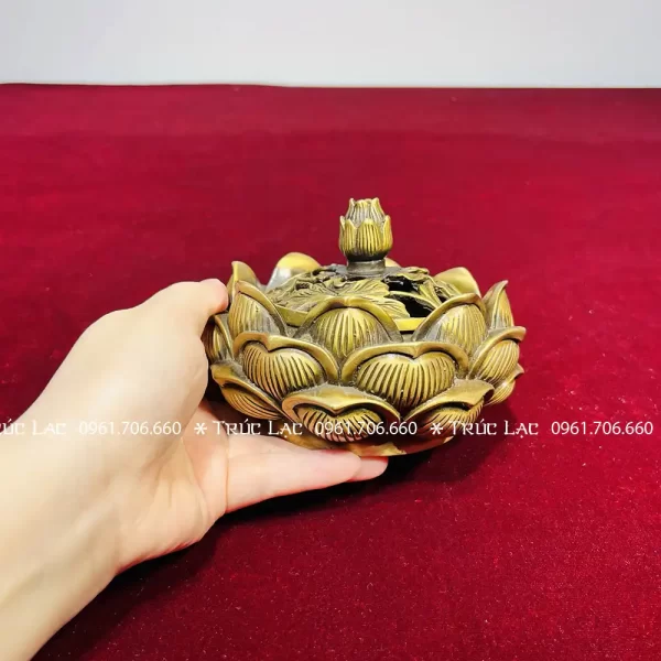 Lư Xông Trầm Hoa Sen bằng đồng cao 9cm