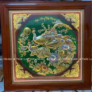 Tranh Uyên ương dạ nguyệt nền xanh 80x80cm