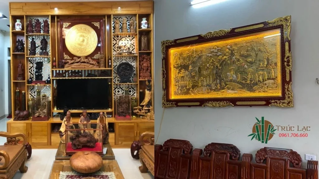 Cách Kết Hợp Đồ Đồng Với Nội Thất Hiện Đại: Nâng Tầm Không Gian Sống 2 tranh đồng, phòng khách, đồ đồng