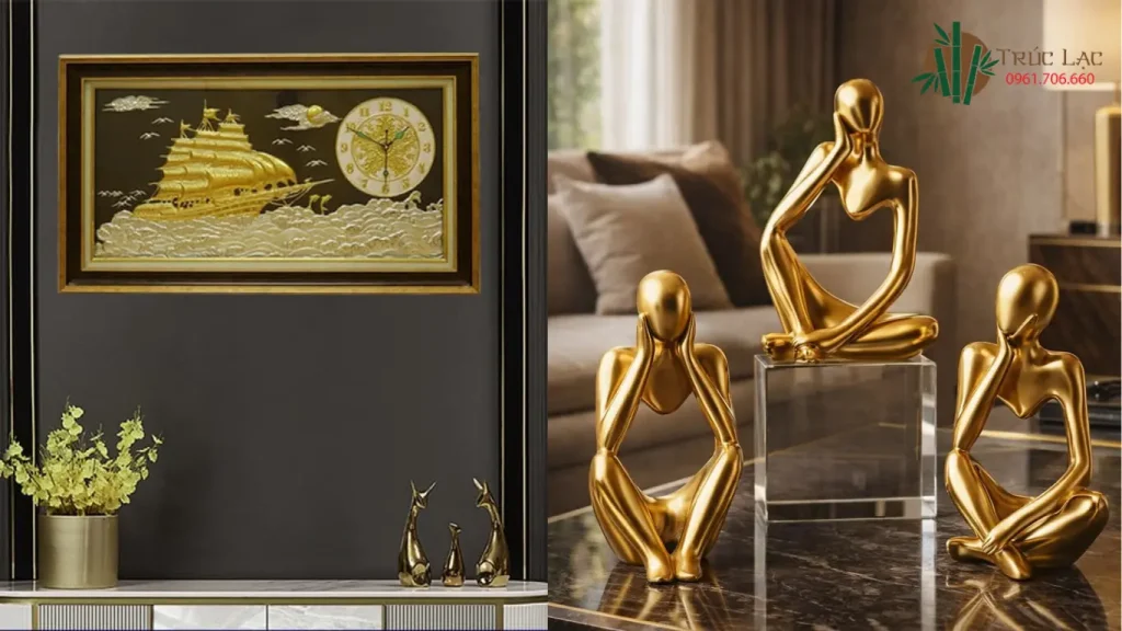 Trang trí phòng khách bằng đồ đồng - Bí quyết tạo điểm nhấn sang trọng cho không gian sống 1 Trang trí phòng khách, đồ đồng